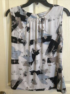 Calvin Klein Women’s Geometric Sleeveless Blouse Keyhole Back Medium